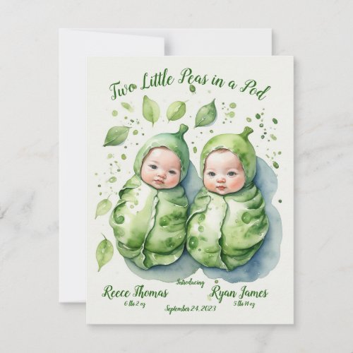 Two Little Peas Twins Birth Announcement