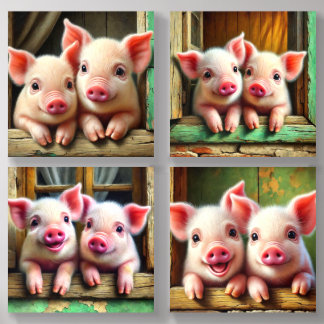 Two Little Piglets In Window Acrylic Photo Tile