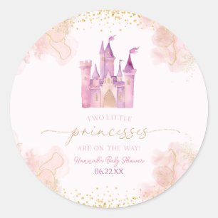 Two Little Princesses Castle Twins Baby Shower Classic Round Sticker