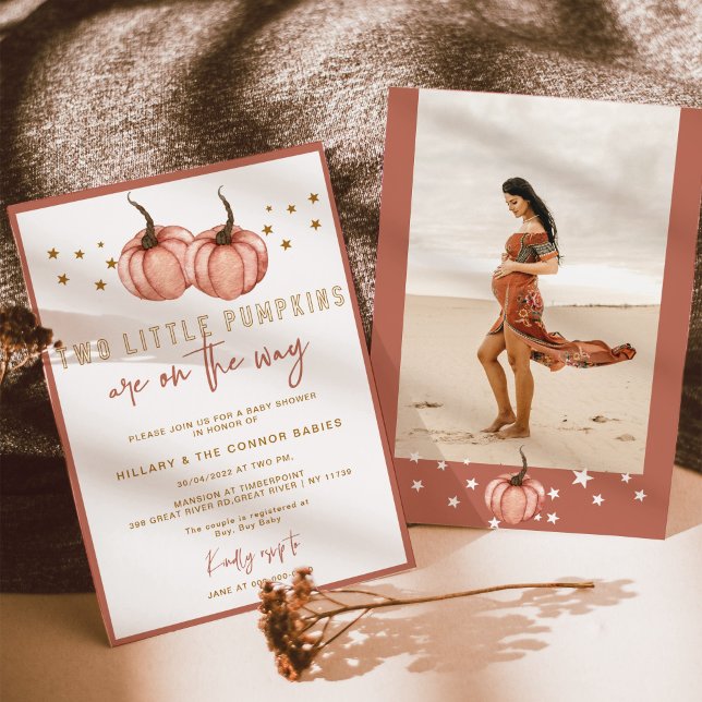 Two Little Pumpkin are on the way TWIN Baby Shower Invitation (Creator Uploaded)