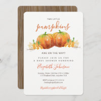 Two Little Pumpkins Baby Shower Invitation