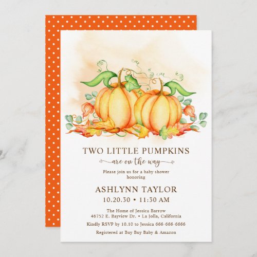 Two Little Pumpkins Baby Shower Invitation