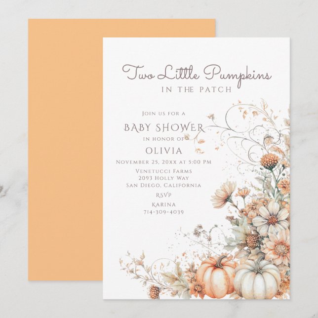 Two Little Pumpkins Baby Shower Invitation (Front/Back)