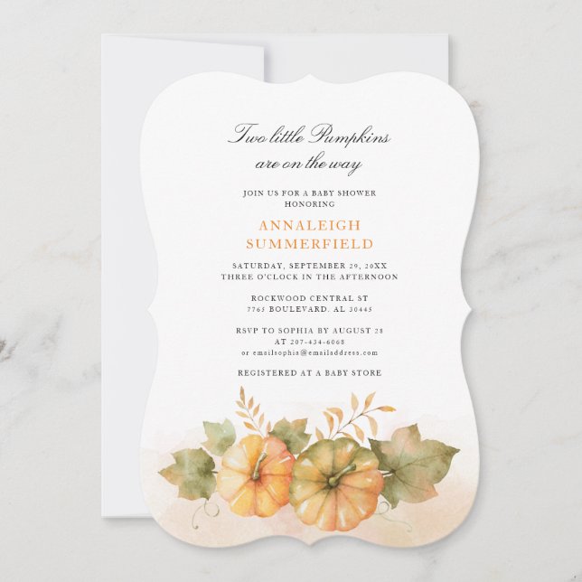 Two Little Pumpkins Fall Twins Baby Shower Invitation (Front)