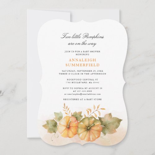 Two Little Pumpkins Fall Twins Baby Shower Invitation