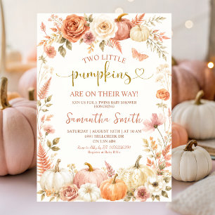 TWO Little Pumpkins On The Way Floral Baby Shower Invitation