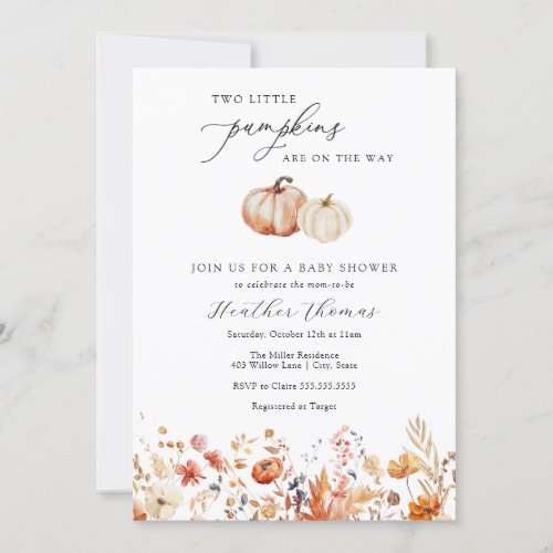 Two Little Pumpkins Rustic Baby Shower Invitation