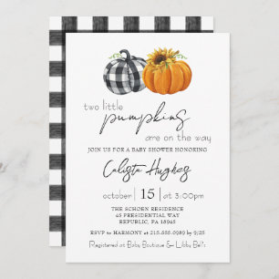 Two Little Pumpkins Sunflower Twins Baby Shower In Invitation