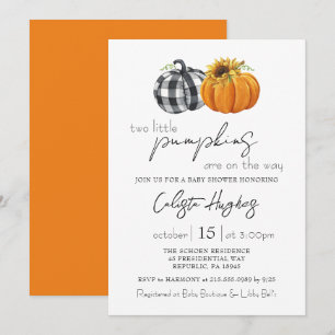 Two Little Pumpkins Sunflower Twins Baby Shower In Invitation