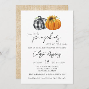 Two Little Pumpkins Sunflower Twins Baby Shower Invitation