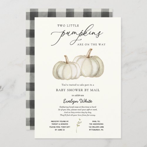 Two Little Pumpkins Twin Baby Shower by Mail Invit Invitation