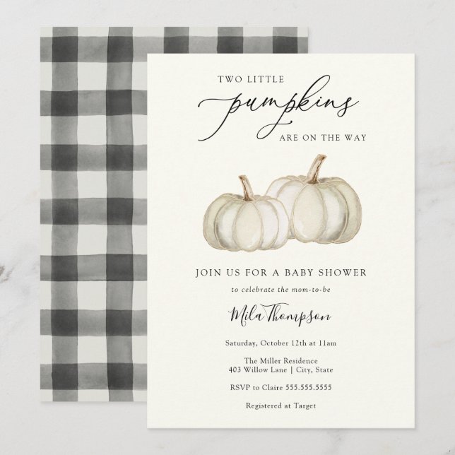 Two Little Pumpkins Twin Baby Shower Invitation (Front/Back)