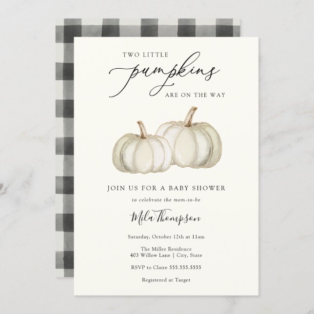 Two Little Pumpkins Twin Baby Shower Invitation (Front/Back)