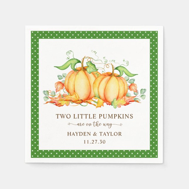 Two Little Pumpkins Twin Baby Shower Napkins (Front)