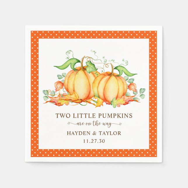 Two Little Pumpkins Twin Baby Shower Napkins (Front)