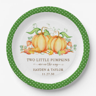 Two Little Pumpkins Twin Baby Shower Paper Plates
