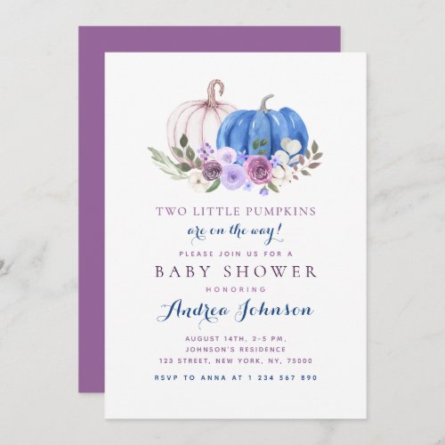 Two Little Pumpkins Twin Boy Girl Fall Baby Shower Invitation