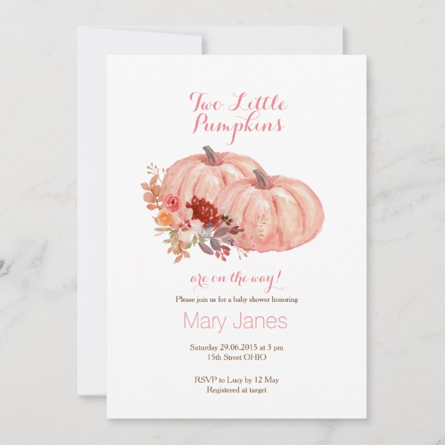 Two little pumpkins Twin Rose Gold Invitation (Front)