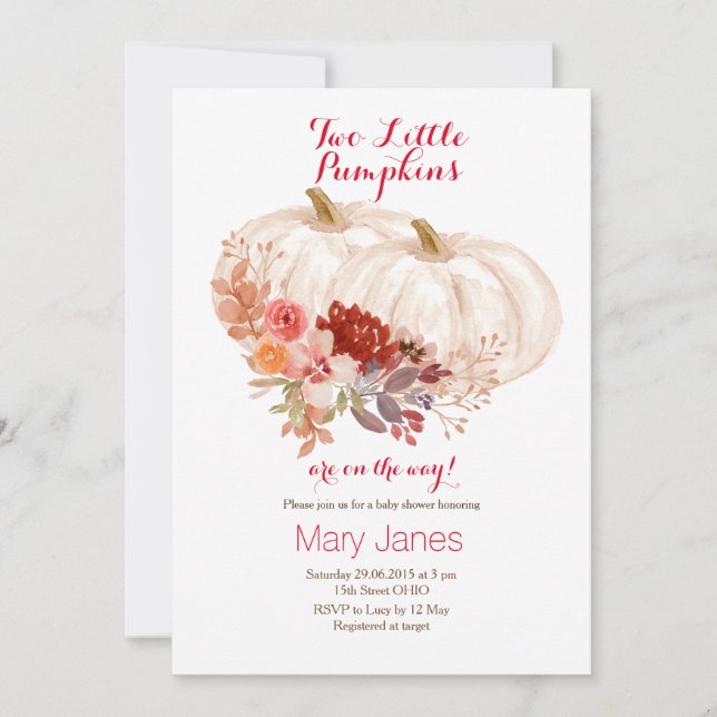 Two little pumpkins Twin White Invitation (Front)