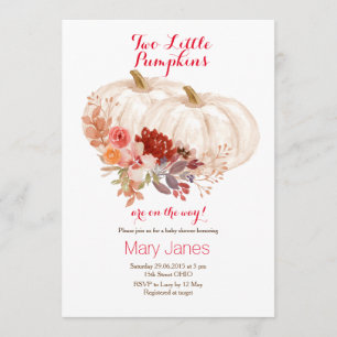 Two little pumpkins Twin White Invitation