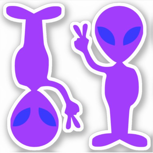 Two Little Purple Blue Eyed Peace Aliens Sticker