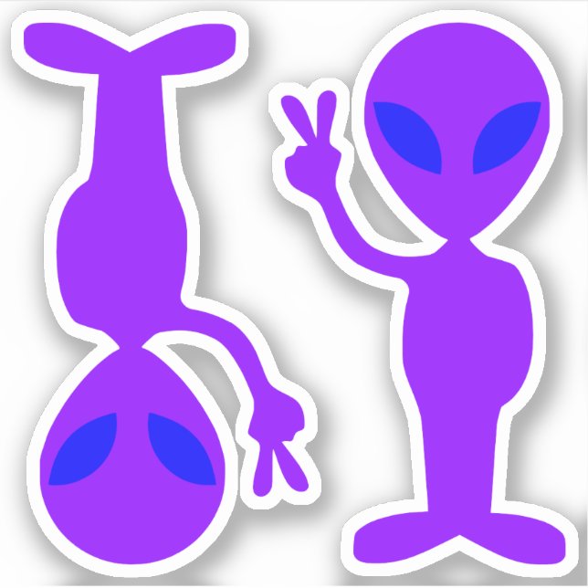 Two Little Purple Blue Eyed Peace Aliens Sticker (Front)