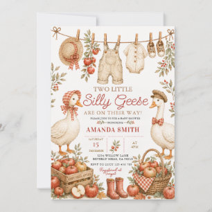 Two Little Silly Geese Twin Apples Baby Shower Invitation