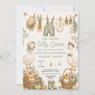 Two Little Silly Geese Twin Pumpkin Baby Shower Invitation