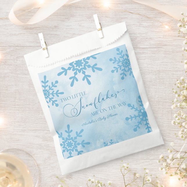 Two Little Snowflake Winter Twins Baby Shower Favor Bag (Clipped)