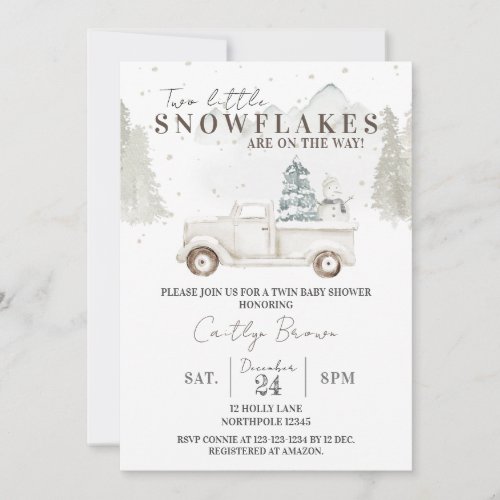 Two Little Snowflakes on the Way Baby Shower Invitation