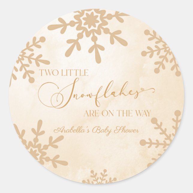 Two Little Snowflakes Winter Twins Baby Shower Classic Round Sticker (Front)