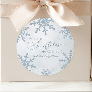 Two Little Snowflakes Winter Twins Baby Shower Classic Round Sticker