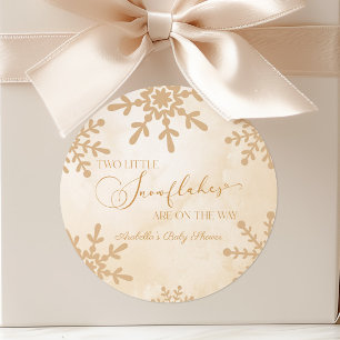 Two Little Snowflakes Winter Twins Baby Shower Classic Round Sticker
