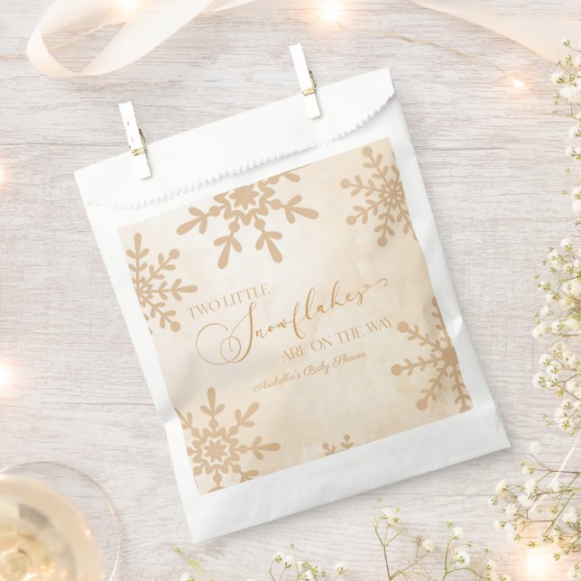 Two Little Snowflakes Winter Twins Baby Shower Favor Bag (Clipped)