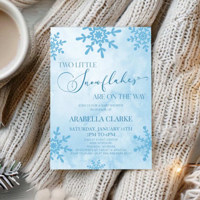 Two Little Snowflakes Winter Twins Baby Shower Invitation (Creator Uploaded)