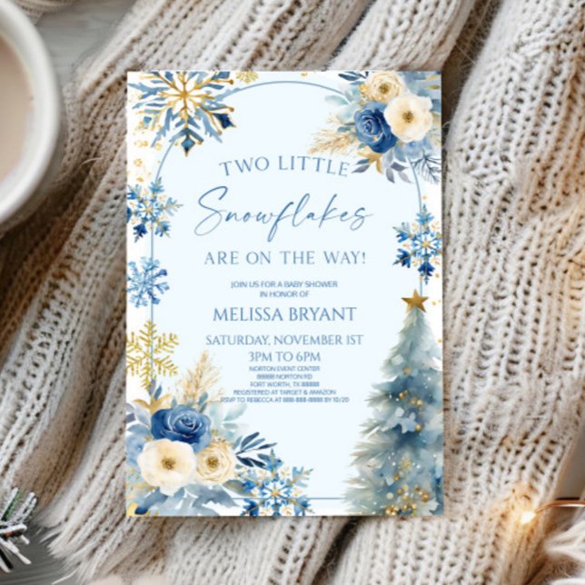 Two Little Snowflakes Winter Twins Baby Shower  Invitation (Creator Uploaded)