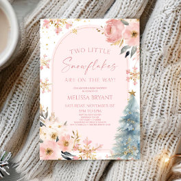 Two Little Snowflakes Winter Twins Baby Shower Invitation