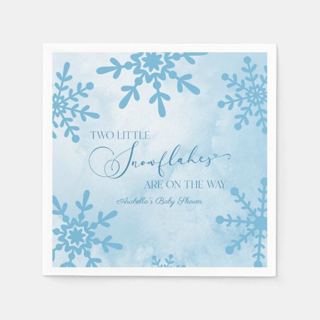 Two Little Snowflakes Winter Twins Baby Shower Napkins (Front)