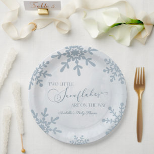 Two Little Snowflakes Winter Twins Baby Shower Paper Plates