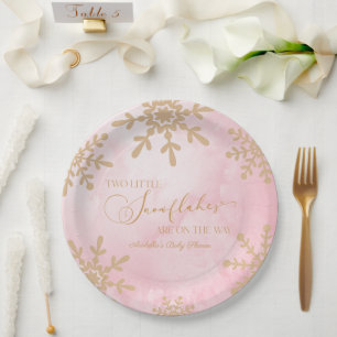 Two Little Snowflakes Winter Twins Baby Shower Paper Plates