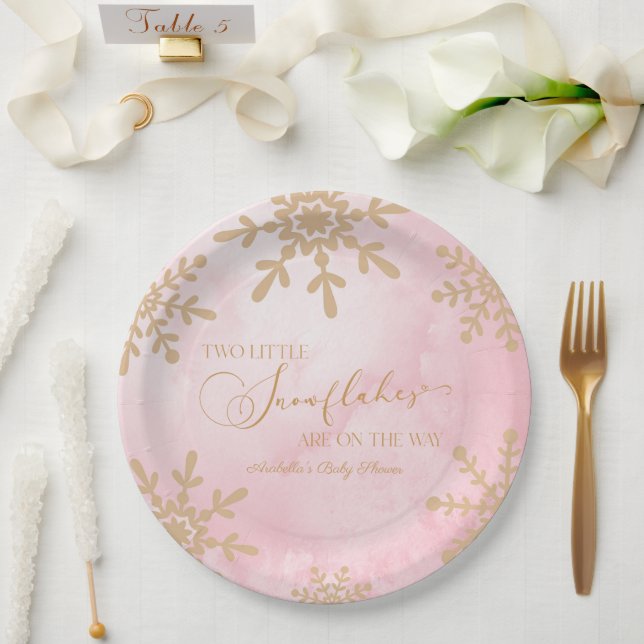 Two Little Snowflakes Winter Twins Baby Shower Paper Plates (Wedding)