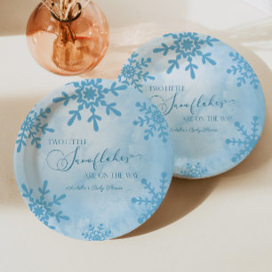 Two Little Snowflakes Winter Twins Baby Shower Paper Plates