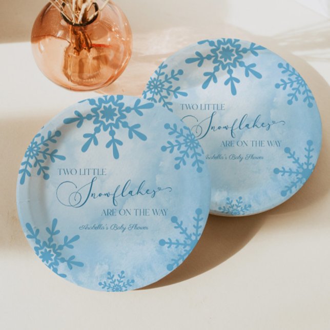 Two Little Snowflakes Winter Twins Baby Shower Paper Plates (Creator Uploaded)