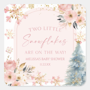 Two Little Snowflakes Winter Twins Baby Shower Square Sticker