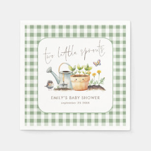 Two Little Sprout Gingham Sage Twins Baby Shower Napkins