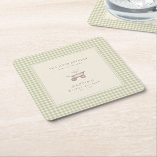 Two Little Sprouts are on the Way Baby Shower  Square Paper Coaster