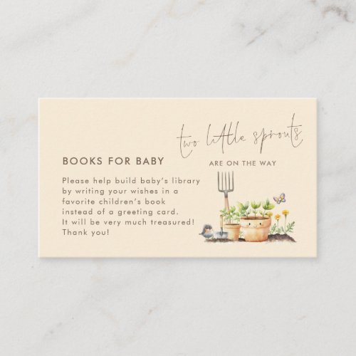 Two Little Sprouts Twins Books for Baby Shower Enclosure Card