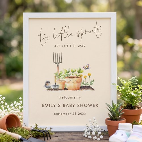 Two Little Sprouts Twins Welcome Baby Shower Poster