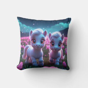 Two little sweet ponies throw pillow