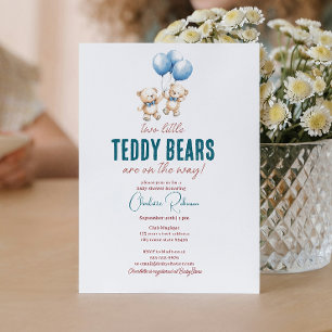 Two Little Teddy Bears Twins Baby Shower Invitation